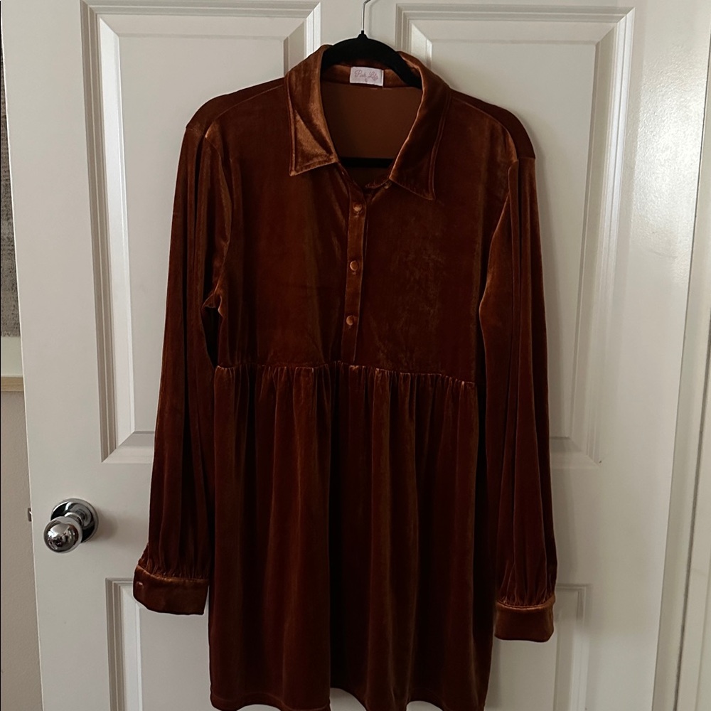 Pink Lily Rust Velvet Dress Sz Large Boho Style!